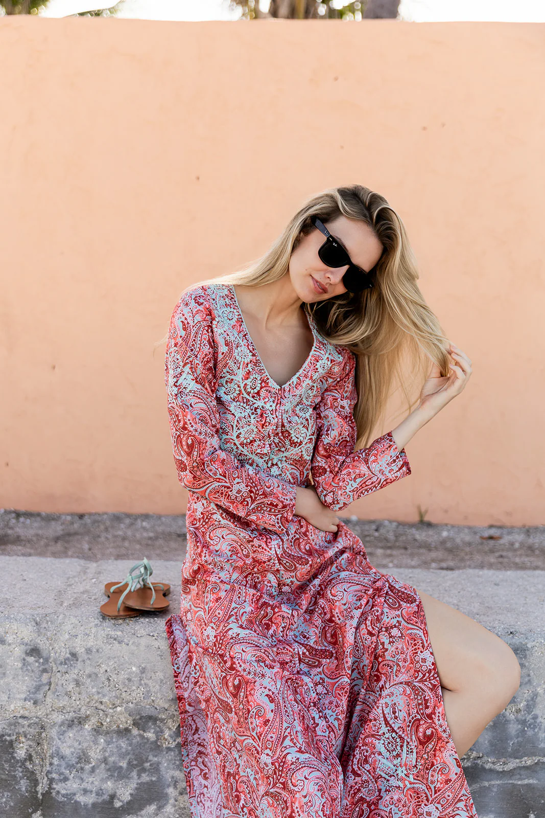 Chloe Caftan Cotton - Celeste Paisley - Image 8