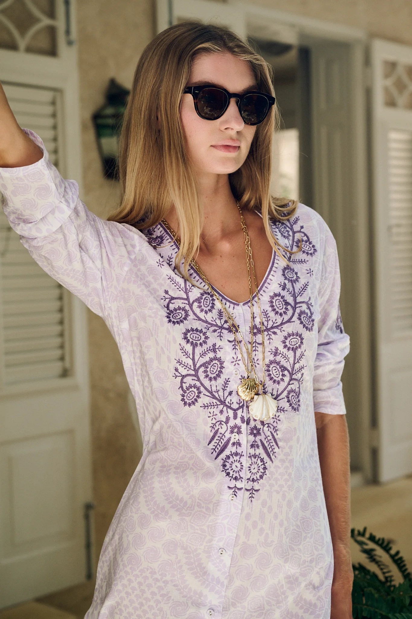 Chloe Caftan Cotton - Lavender Mosaic - Image 8