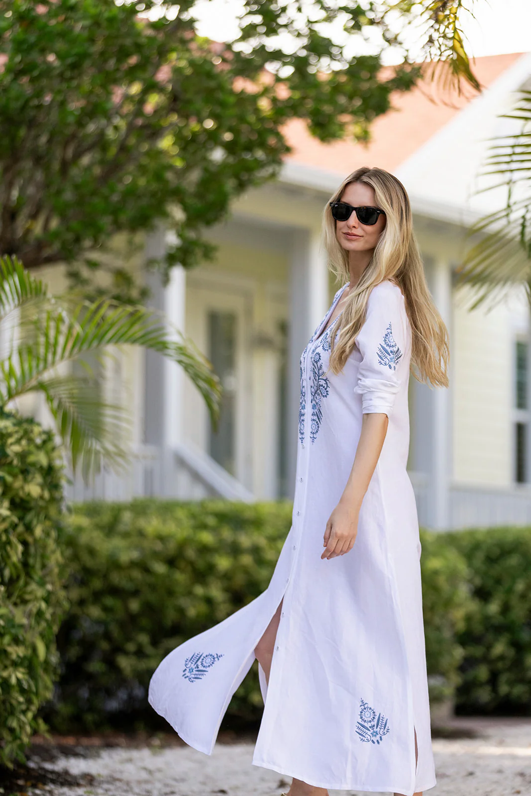 Chloe Caftan - Blanc with Chambray - Image 10