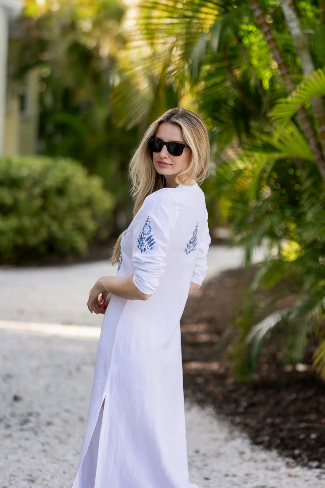 Chloe Caftan - Blanc with Chambray - Image 6