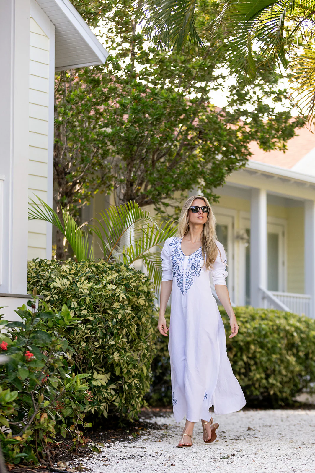 Chloe Caftan - Blanc with Chambray - Image 9