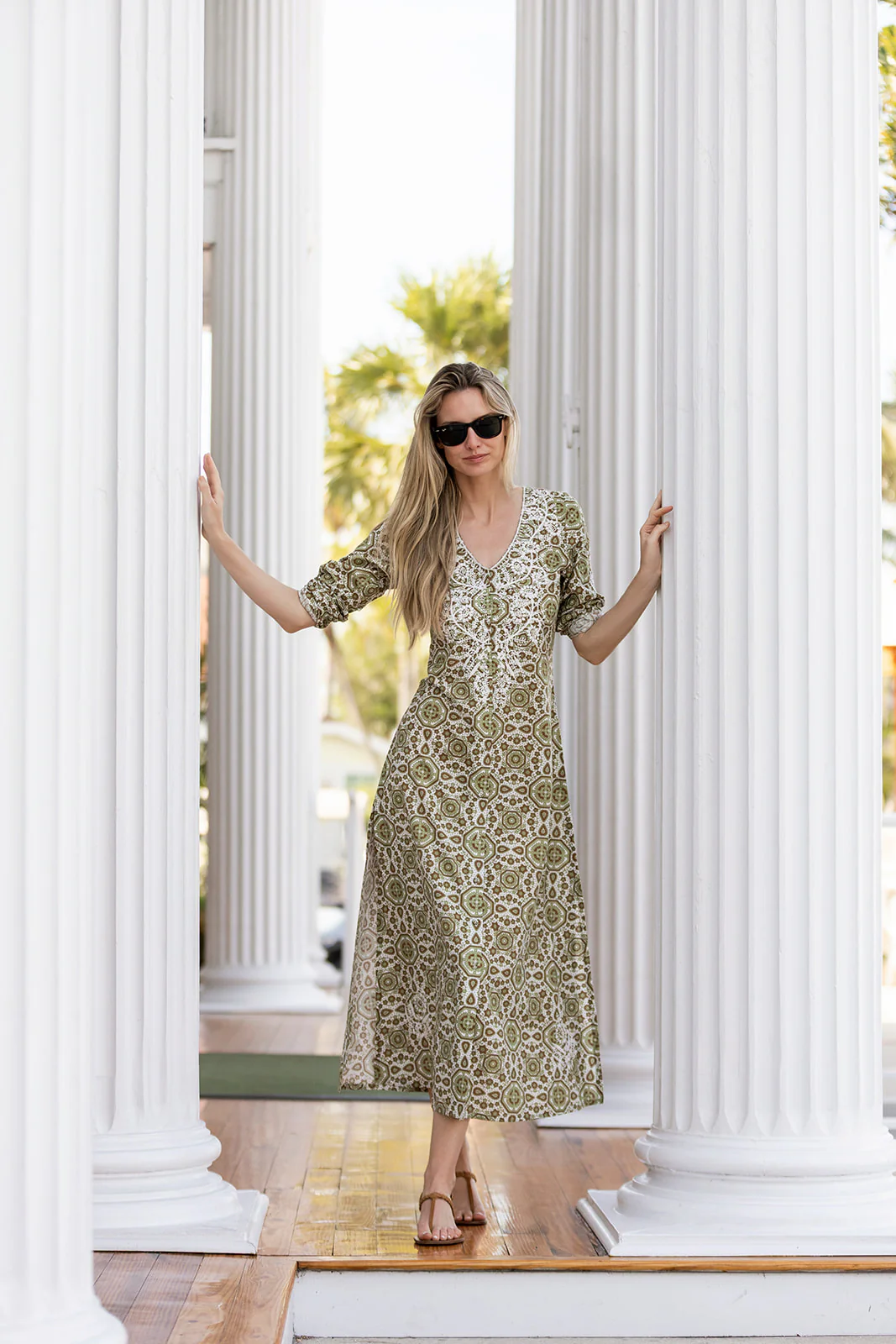 Chloe Caftan Cotton - Moss Castillo Medallion - Image 8