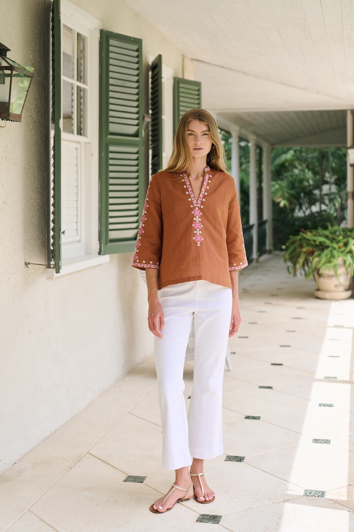 Dylan Tunic Top - Mocha with Shell Embroidery