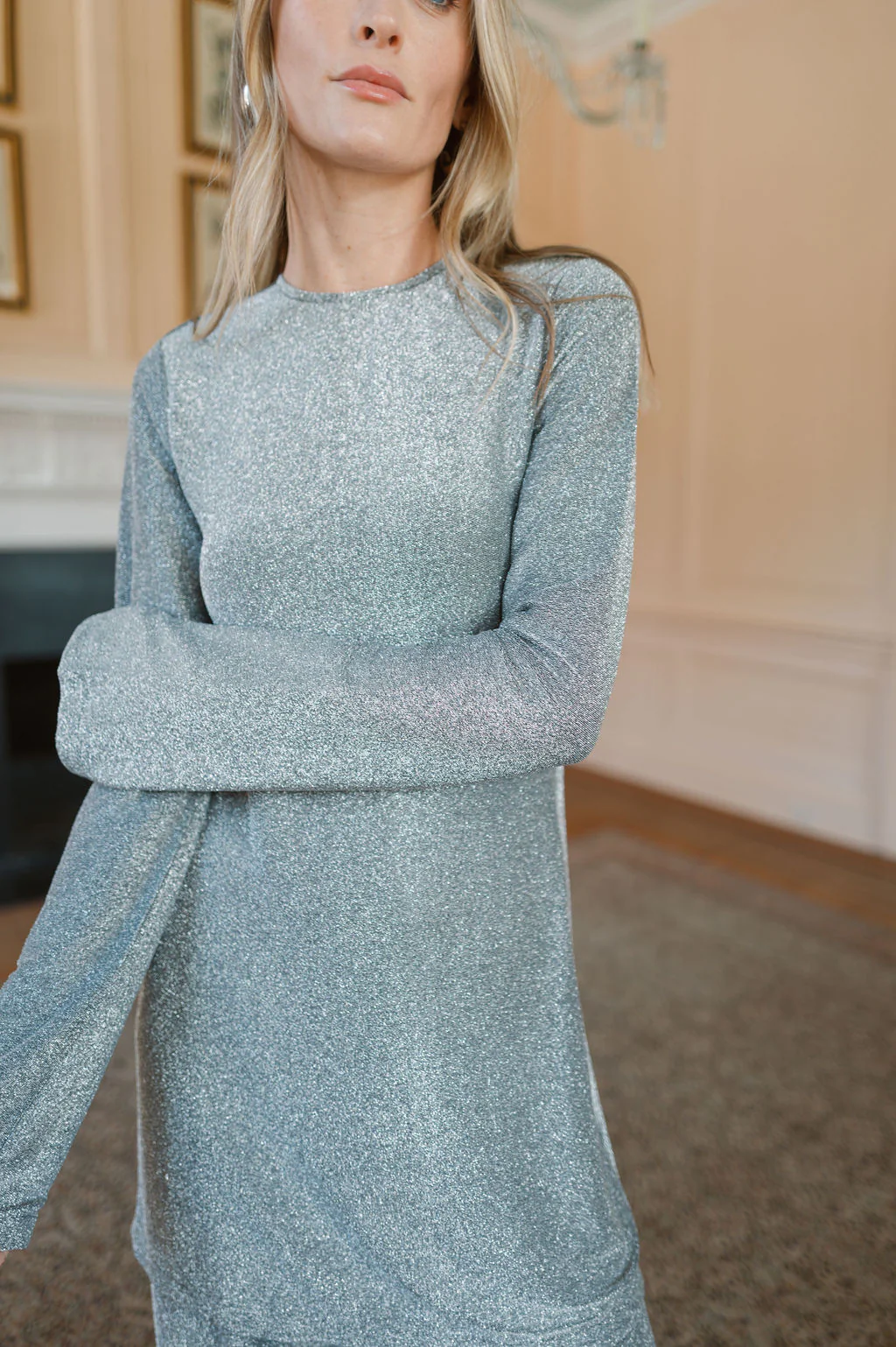 Long Sleeved Metallic Tunic Top - Silver - Image 10